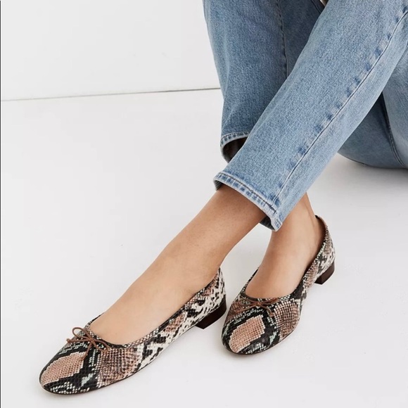Madewell Shoes - NWT Madewell Adelle Ballet Bow Flats in Snake Embossed Leather 8